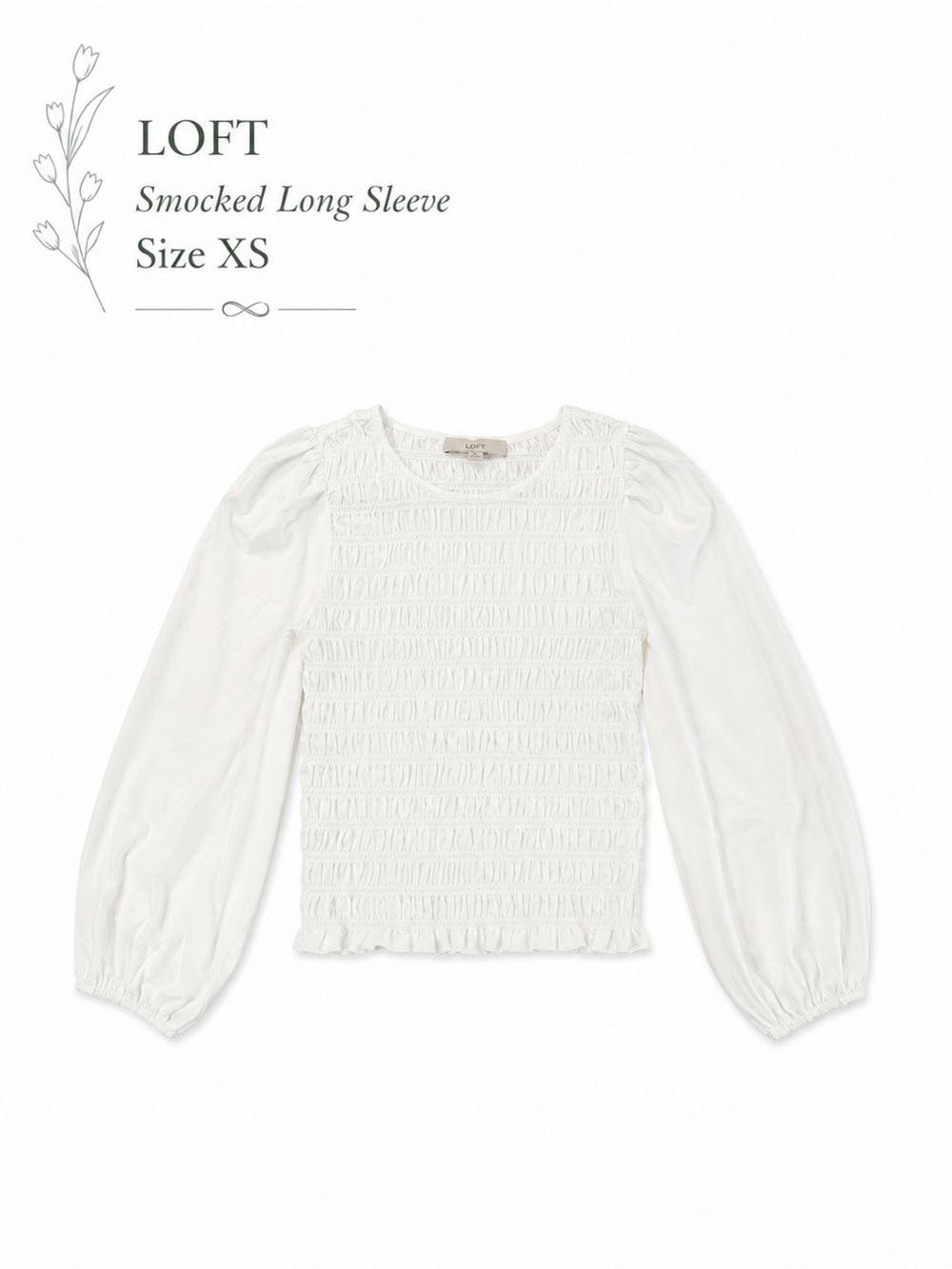LOFT White Smocked Puff Sleeve Blouse